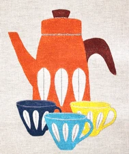 Needlepoint Canvas Mid-Century Vintage Coffee Pot & Cups 13 mesh Was $180