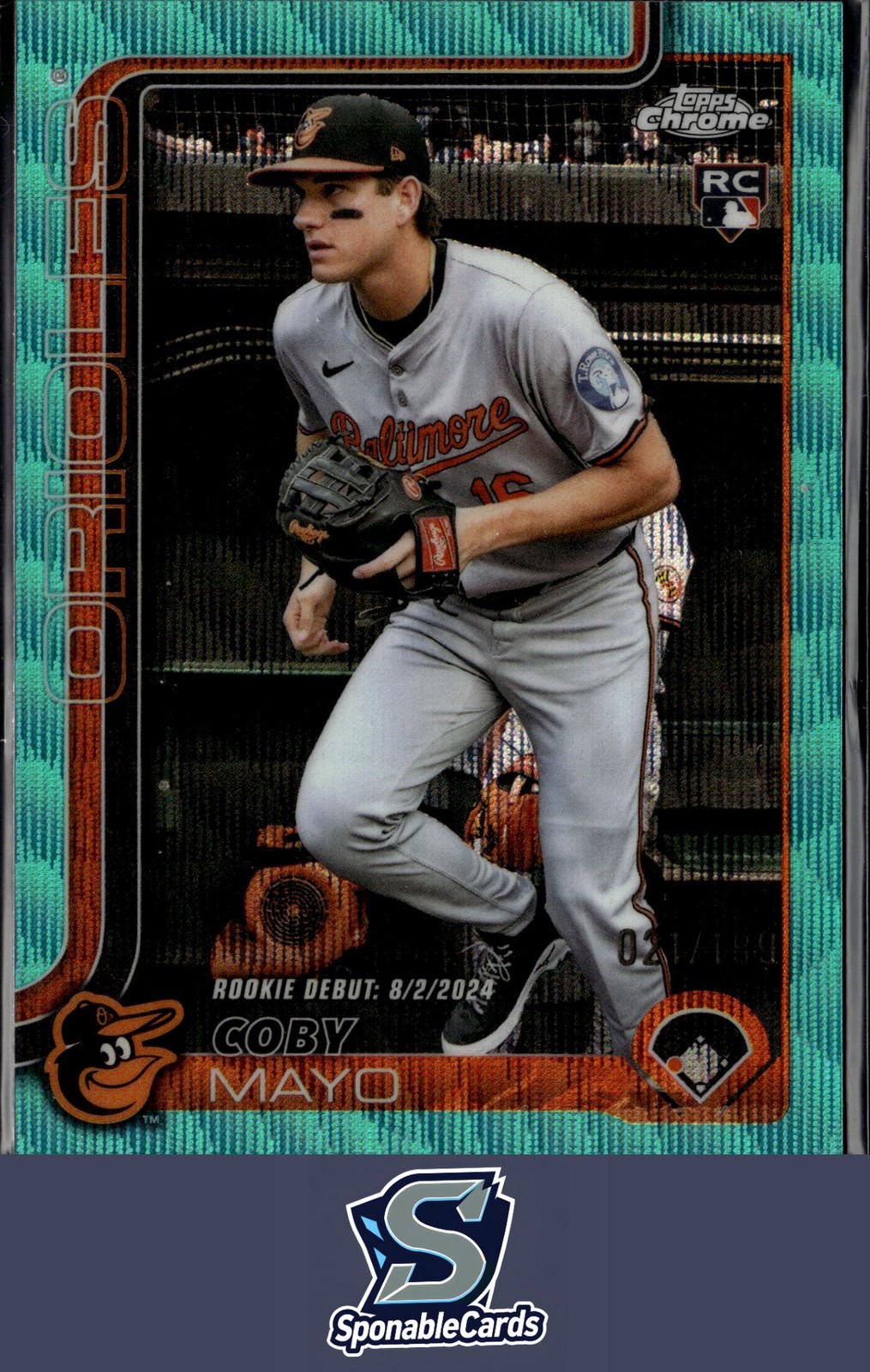 2025 Topps Chrome Update #USC94 Coby Mayo Aqua Wave Refractors #/199