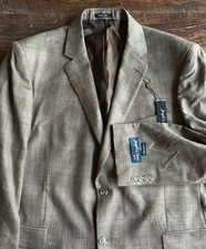 NEW Joseph & Feiss Gold Blazer 46S Tan Plaid Wool Silk Linen Sport Coat Jacket