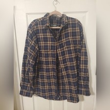 Timberland Performance Navy Beige Plaid Shirt Size L 100 Cotton VTG 90s