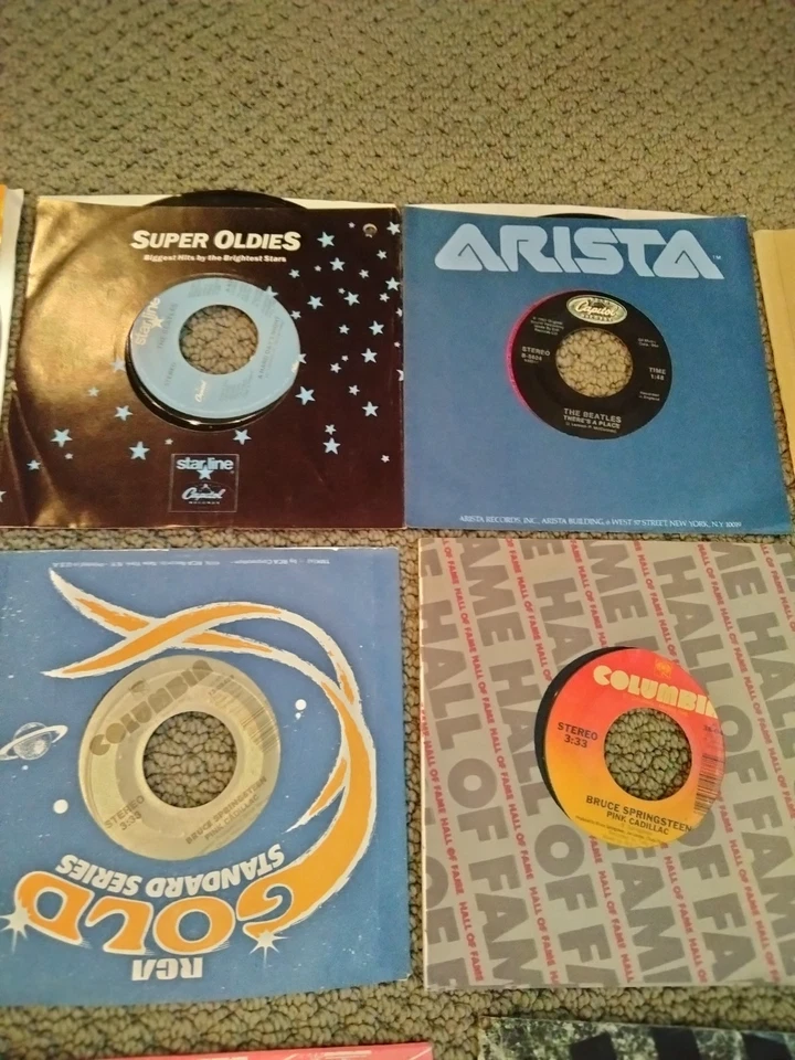 Lot of 24 7" Vinyl 45 RPM Record 80's Rod Stewart Roy Orbison Elton John Beatles - Image 3 of 4