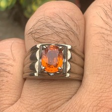 Natural Organe Spessartite Garnet Cocktail Ring Handmade in 925 Sterling Silver