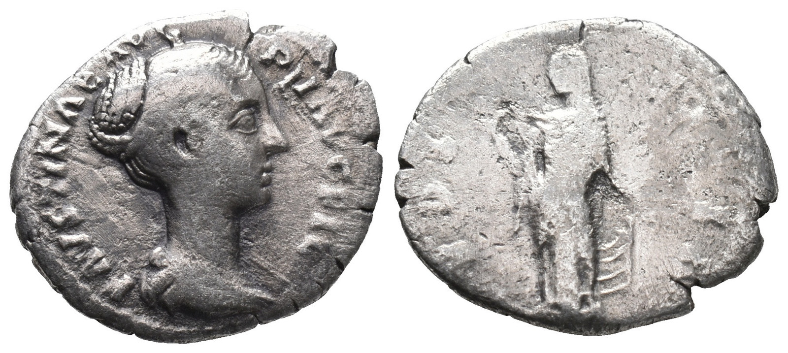 Roman Silver Denarius - Rome 147-150 AD - Faustina Junior - Pudicitia