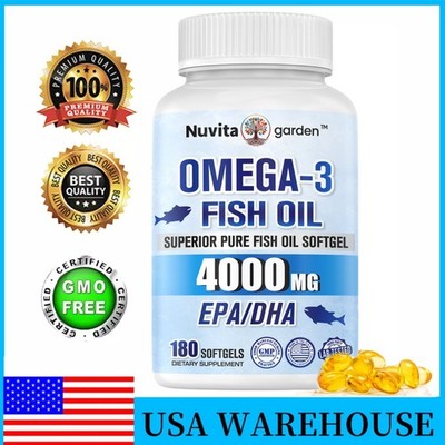 4000mg Omega 3 Fish Oil Supplement 3x Strength EPA & DHA, Highest Potency 180 CT