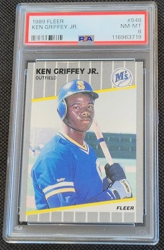 1989 Fleer #548 Ken Griffey Jr. Mariners RC Rookie card HOF PSA Graded 8 NM-MT