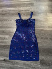 Fashion Nova Blue Rhinestone Sweetheart Bodycon Mini Dress Party Size S