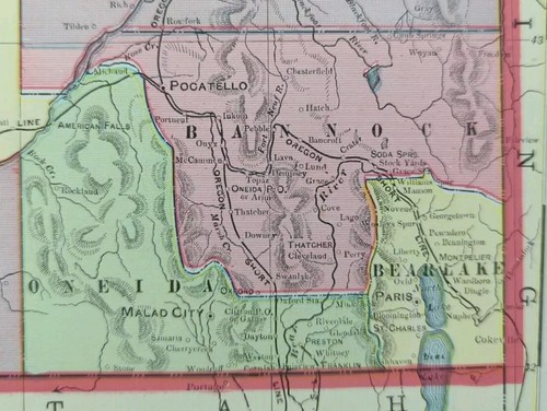 Vintage 1904 IDAHO Map 14"x22" ~ Old Antique Original BOISE PARIS POCATELLO ID