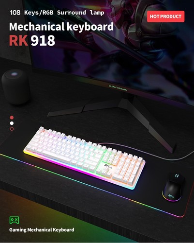RK ROYAL KLUDGE RK918 Ergonomic Mechanical Gaming Keyboard Wired RGB 108Keys - Picture 4 of 28