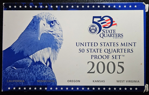 2005 US MINT 50 STATE QUARTERS BEAUTIFUL PROOF SET 5 QUARTERS PLASTIC CASE + COA - Picture 3 of 9