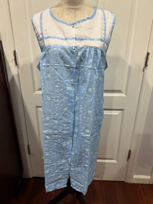 Women Slvlss Duster House Coat w/side Pockets Lt Blue w/White Flwr 2XL 39''Lx21''W