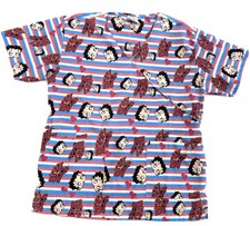 Betty Boop L Stripe    Nurse Scrub Uniform Top Nursing Shirt Blue/pink