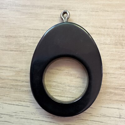 Vintage Bakelite Pendant Carved Cutout  Black 1.5'' X 1''