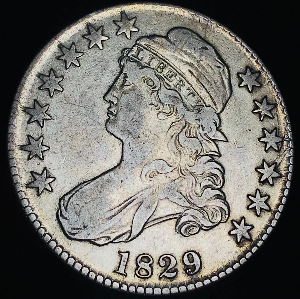 Moneda de medio dólar busto tapado 1829 50C elección sin clasificar 90 % plata de Estados Unidos CC24973 Foto 4 de 4