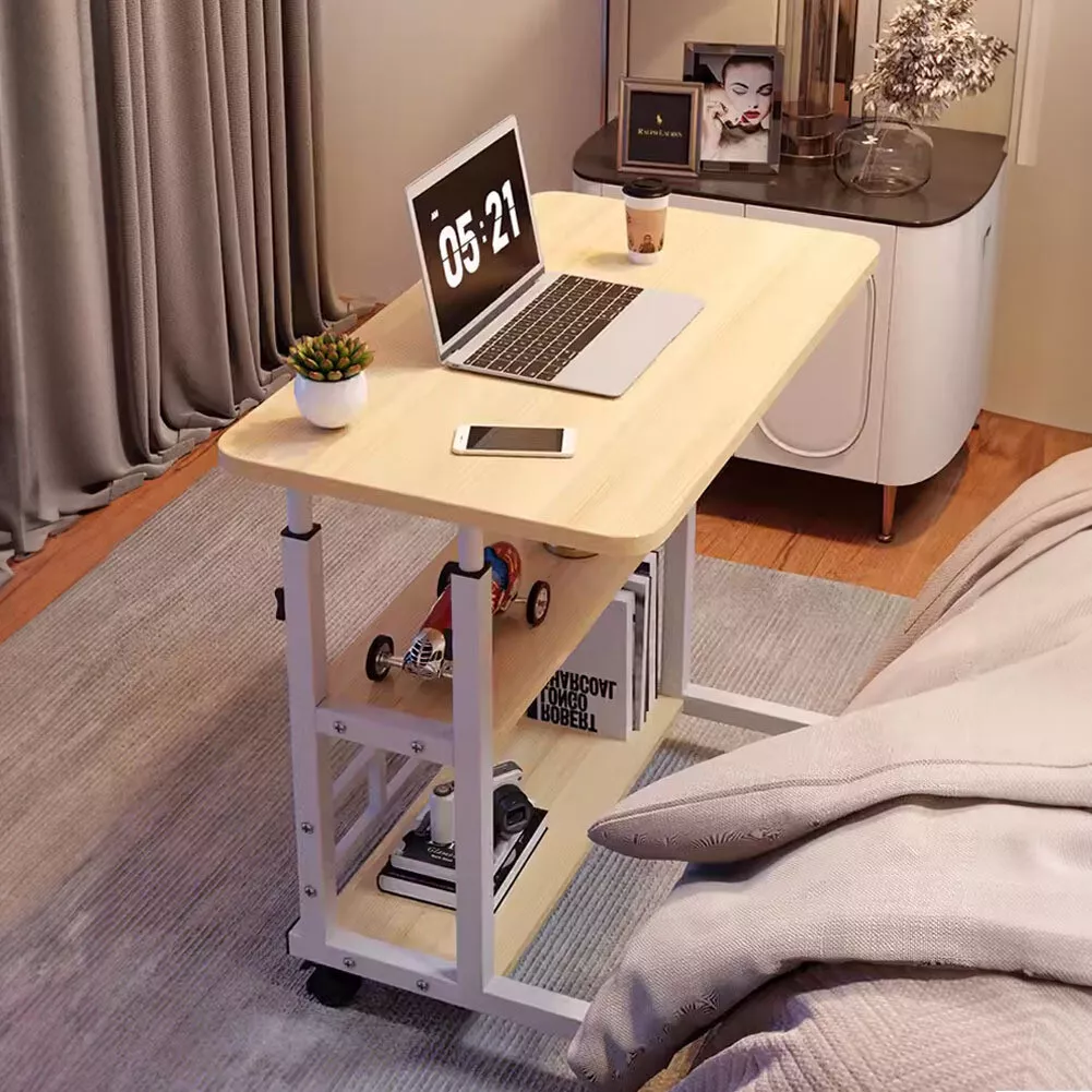 Mobile Overbed Table Height Adjustable PC Laptop Desk Tray Stand with Book Shelf