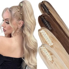 Claw Clip In Ponytail Wrap On Pony tail Human Hair Extensions Hairpiece 14"-22"