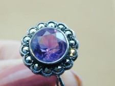 Antique Sterling Amethyst  Marcasite Cluster Ring 5.25
