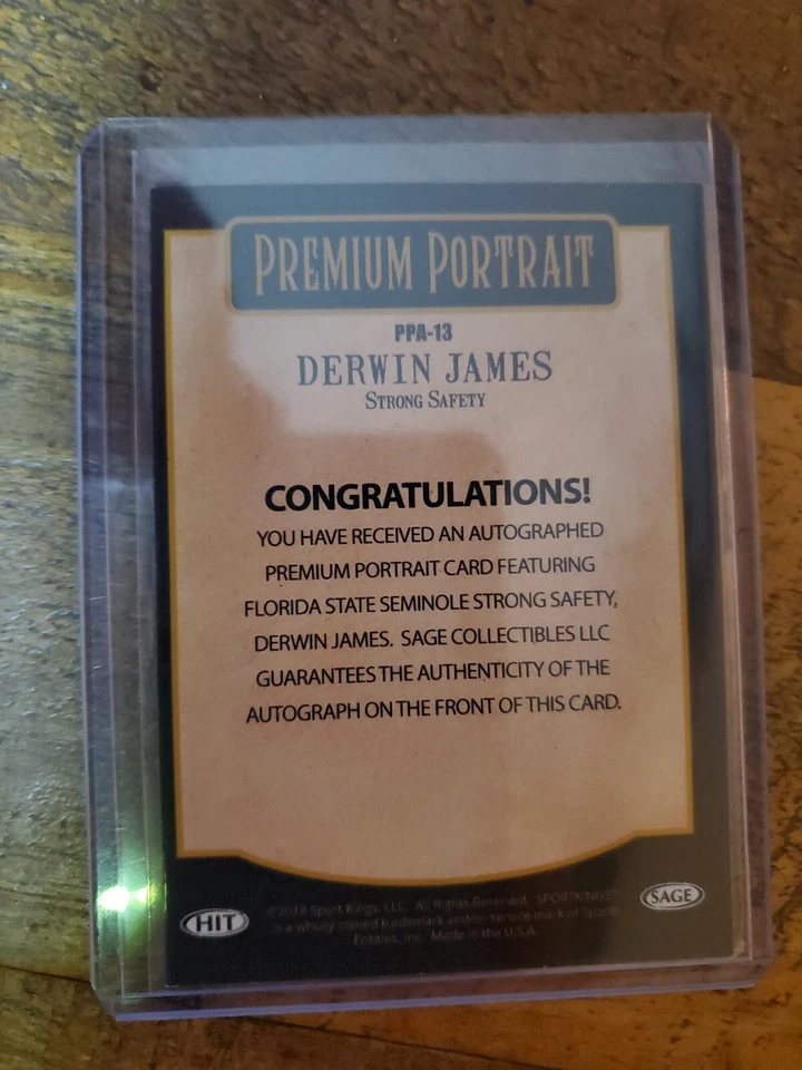 2018 Sage HIT # PPA-13 DERWIN JAMES Premium Portrait Rookie Autograph Chargers - Image 2 of 2