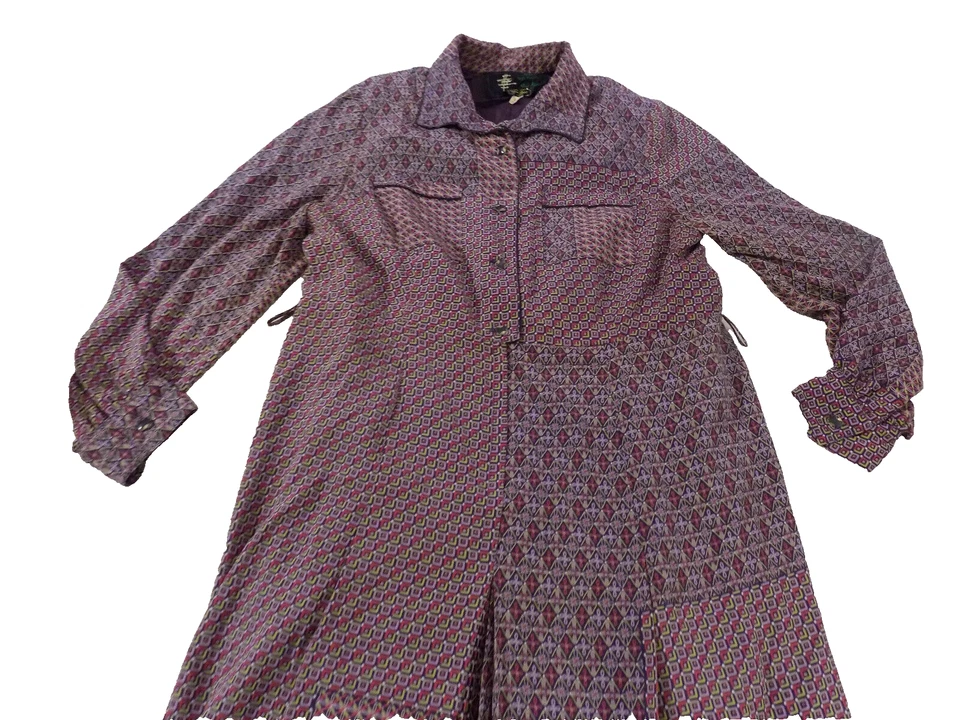 Vestido Camisa De Colección Patchwork Berenjena Púrpura YOU BEE TOKYO Botón Geométrico Delantero L Foto 2 de 4