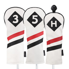 Majek Retro Golf 3 5 H Woods  Hybrid Headcover White Red Black Leather Style