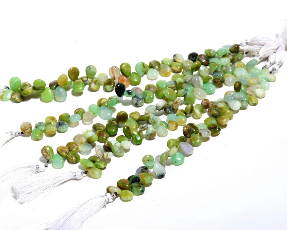 Natural Green Peru Opal Gem Smooth Pear Shape Beads 8" Strand - Image 3 of 4