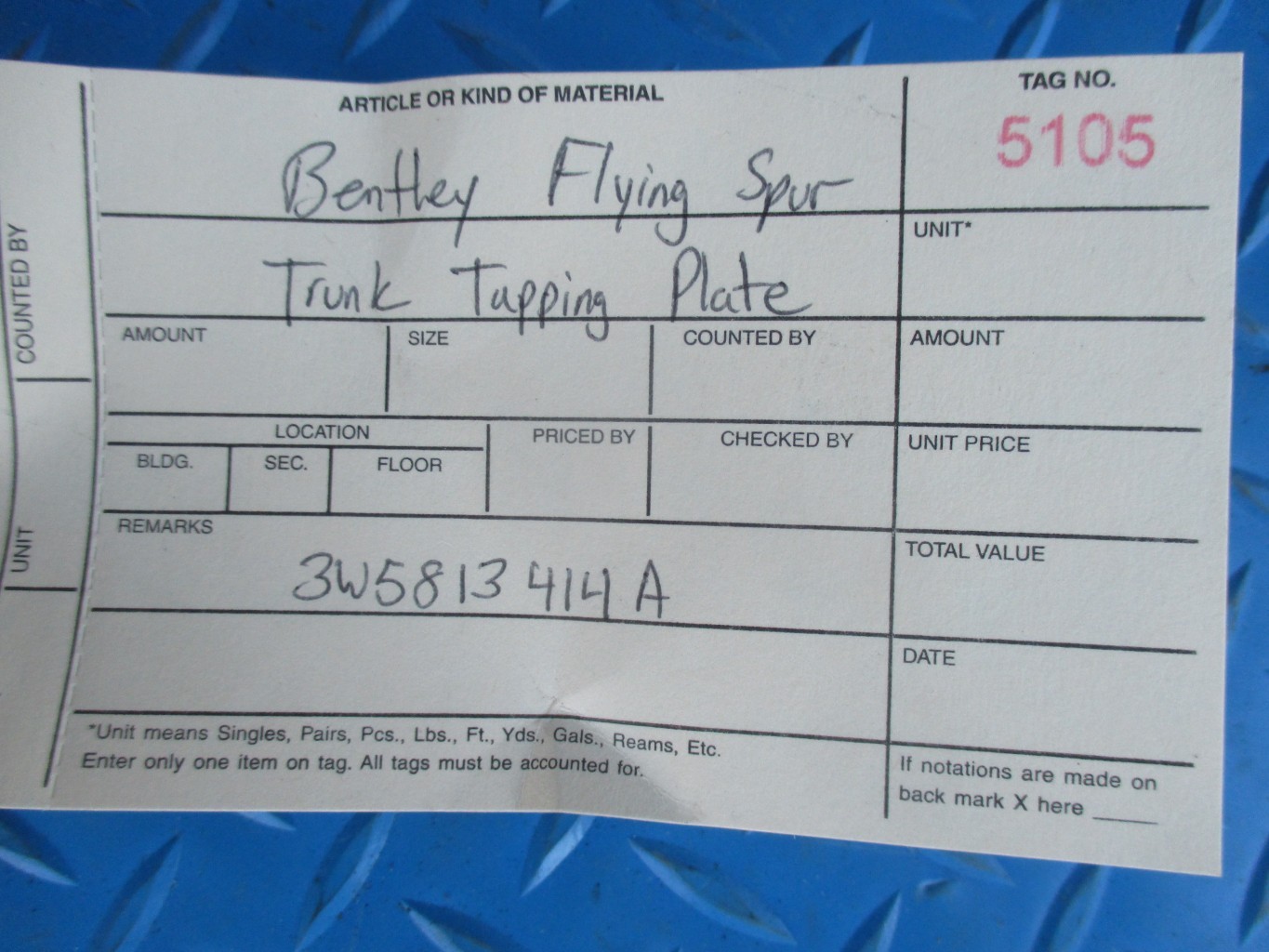 Bentley Flying Spur trunk drive unit tapping plate #5105