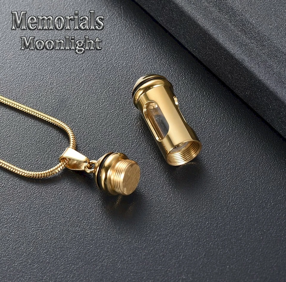 Nuevo collar conmemorativo de cremación de urna de acero inoxidable cilindro de vidrio Foto 2 de 4