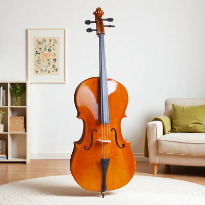 4/4 Full Size Beginner Acoustic Cello Set - Student Natural Bag Bow Rosin