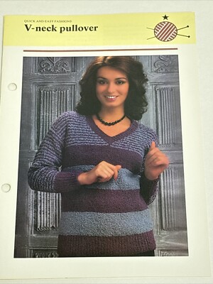 V Neck Pullover Women's Sweater Knitting Pattern Card
