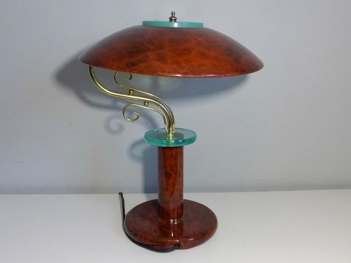 Post Modern Bankers Lamp Tortoise Swirl Desk Lamp Glass Gold
