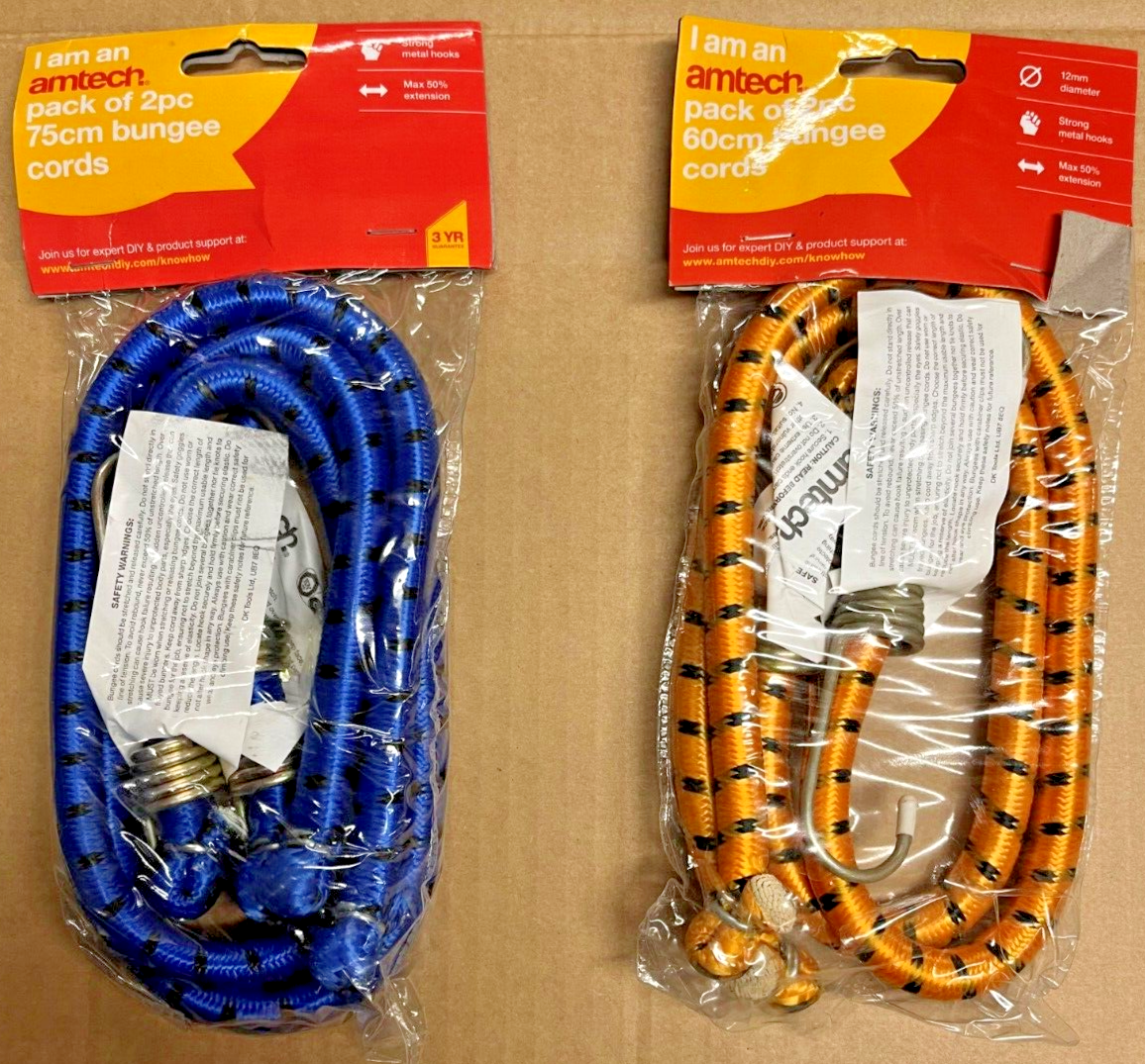 Amtech 75cm Bungee Cords (Pair) - Blue/Orange