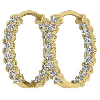 Außen I1 G 0,55 Ct echte Diamant Creolen 14K massives Gold 0,60 Zoll