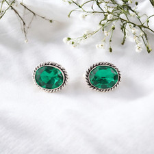 Natural Emerald Gemstone 925 Sterling Silver Handmade Cufflink Gift For Him