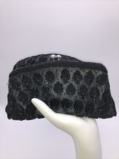 Black Clutch Beaded Fold-over Twist-Closure Excellent Condition 8"x5" Pre-Owned