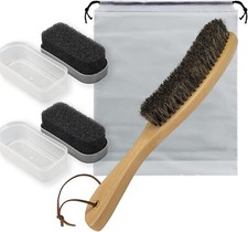 3 Pieces Felt Hat Brush and Sponge Cleaning Kit, Horse Hair Brush Wood Hat Br...