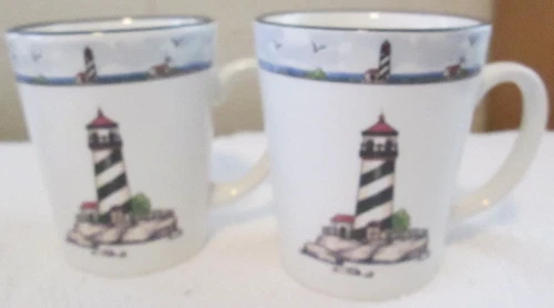 Nautical Pre-owned Lot of 2 Totally Today Coastal Lighthouse 3 ¾" Coffee Cup Mug
