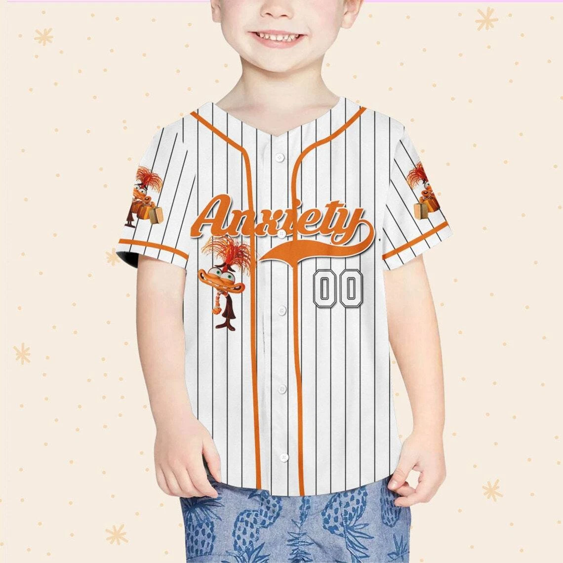 Personalize Anxiety Jersey Orange White, Disney Baseball Team Jersey, Inside Out