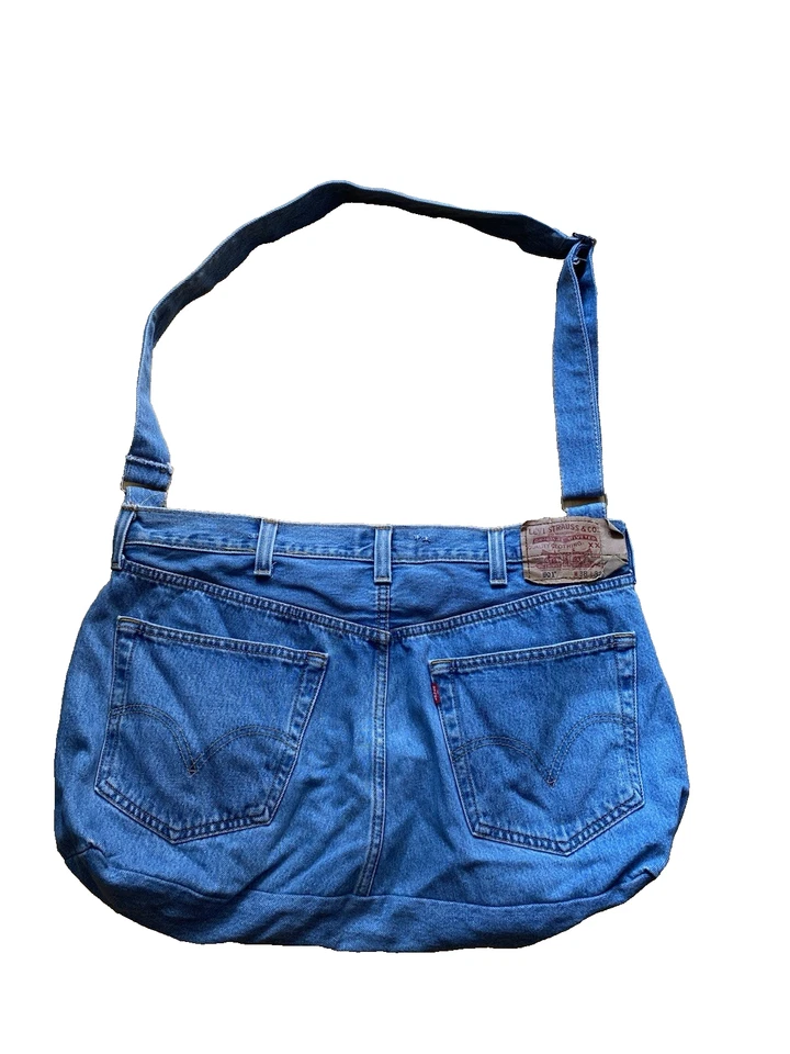 Custom Levis 501 red tag purse bag tote plaid flannel lined adjustable strap - Image 2 of 4