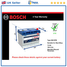 EFB Battery fits LEXUS NX300h 2.5 2018 on Stop Start Bosch 068 EFB 760A 72Ah New