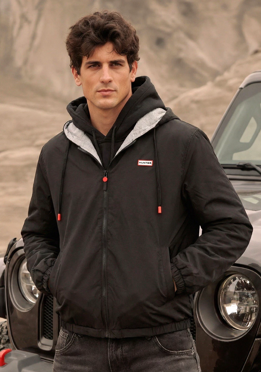 NWT Hunter Men's Black Lightweight Baltico Full Zip Lined Hooded Jacket 2XL