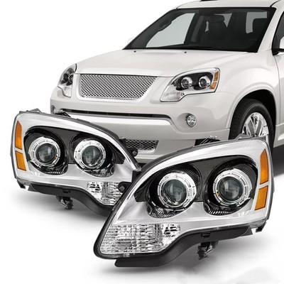 For 2007-2012 GMC Acadia Halogen Headlights Headlamps Assembly Pair Chrome Set
