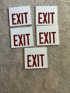 Exit Metal Signs Hollowed Out with Red Letters From A Plastic Red Sheet 5 Pack