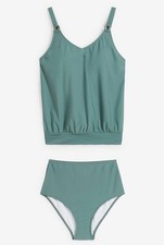 2-tlg Tankini mit Prothesentasche Gr 52 Graugrün Damen Bademode Schwimmanzug Neu