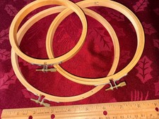 VTG Bamboo Embroidery Hoops Lot 3 Round Made In Taiwan 5-7  Tension Adjustable