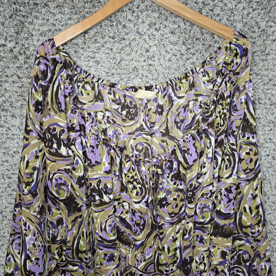 Top Michael Kors para mujer Plus 3X estampado de cachemira púrpura transparente fuera del hombro Foto 4 de 4