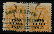 Peru Lima 1870 25c Revenue Pair /  Full Cancel - S47667