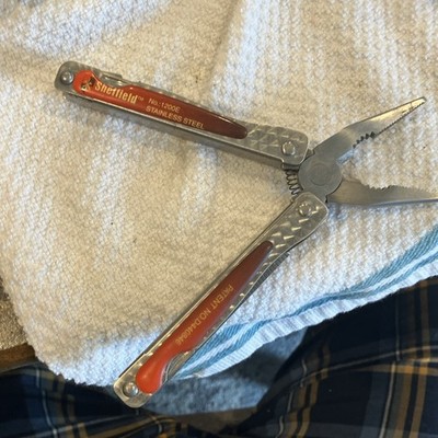 Sheffield 1200E Stainless Steel Multi-Tool Pliers Knife Red Silver
