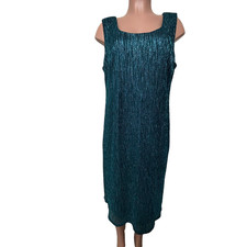 R M Richards Sleeveless Sheath Dress Women's Size 16 Metallic Teal Knee Length