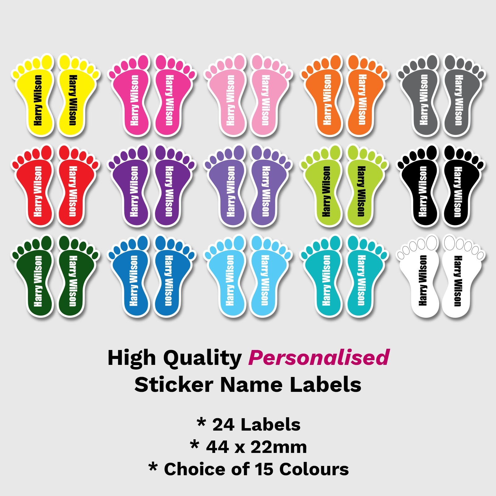 24 Pairs Personalised Shoe Name Labels Tag Stickers Kids Feet School ...