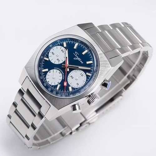 Montre Chronographe Sugess Chrono Heritage - Mouvement Mécanique Manuel Seagull 1963 - Cadran Bleu - Neuf Avec Boîte