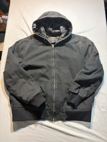 Dickies Duck Canvas Hooded Jacket Mens XL Black Insulated Workwear